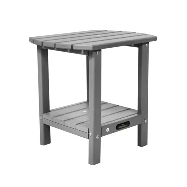 2-Tier Storage Adirondack Side Table,Easy Maintenance & Weather Resistant,HDPE End Tables for Patio Porch Backyard Indoor(Grey)