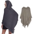 thumbnail image 2 of Women Winter Warm Knitted Hooded Poncho Solid Color Crochet Fringed Shawl Wrap Oversized Pullover Cloak Sweater Top, 2 of 8