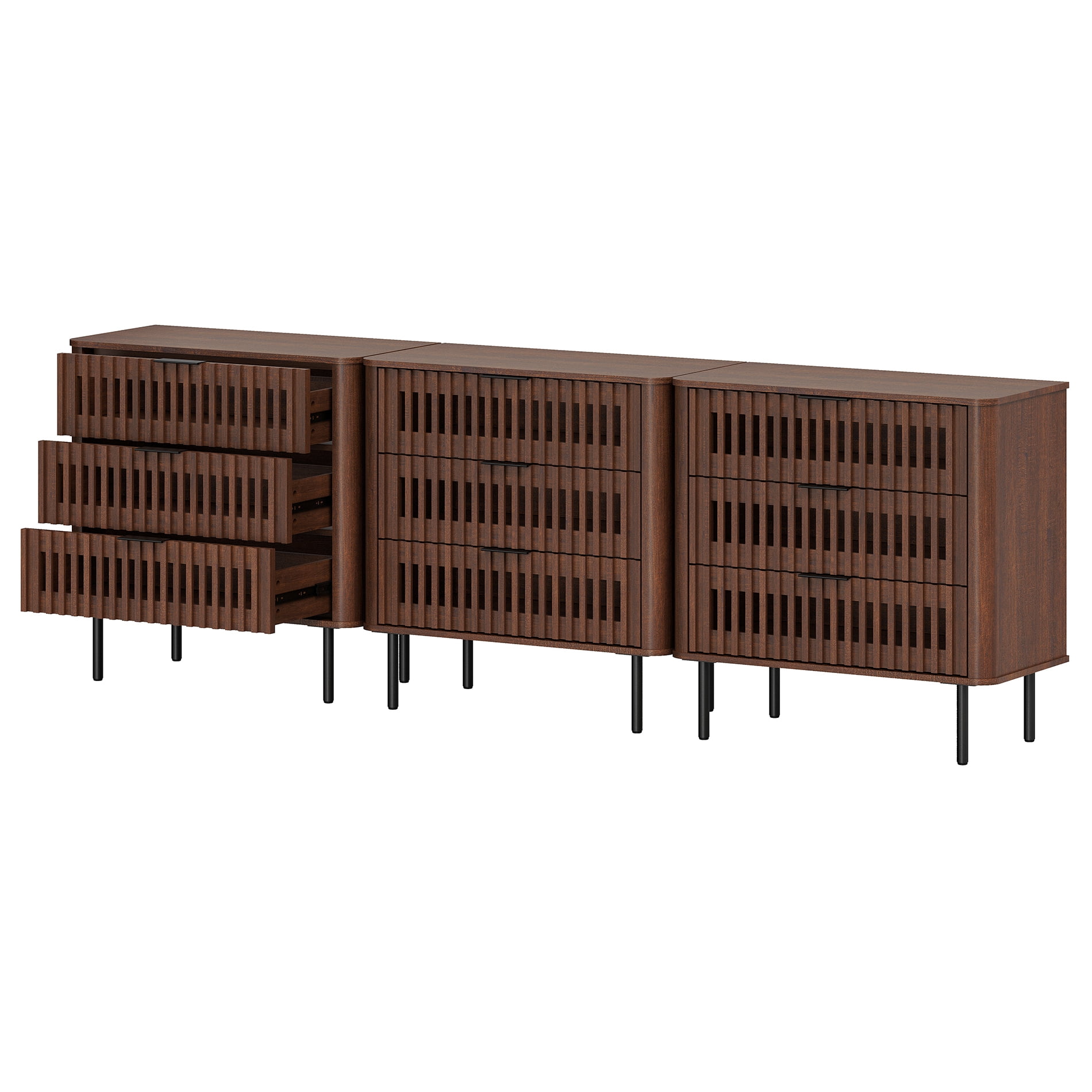 94.5"W Sideboard Buffet Cabinet with Storage, Fluted Kitchen Buffet Storage Cabinet with 9 Drawer, Large Coffee Bar Cabinet, Modern Buffet Table for Dining Living Room, Walnut