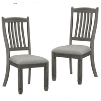 JERFIT 2-Pack Antique Gray Fabric Upholstered Side Chairs, Wood Dining Chairs for Kitchen, Casual Country Style