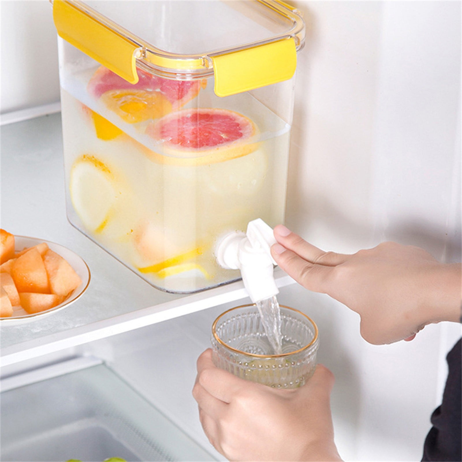LHWEN Beverage Dispenser With Lid And Faucet 3.5L Food Grade Plastic Refrigerator Dispenser For Lemonade Cold Juice Iced Tea Injection Cooler Easy Pour Fits Most Fridges Large Opening Quick Lock Seal