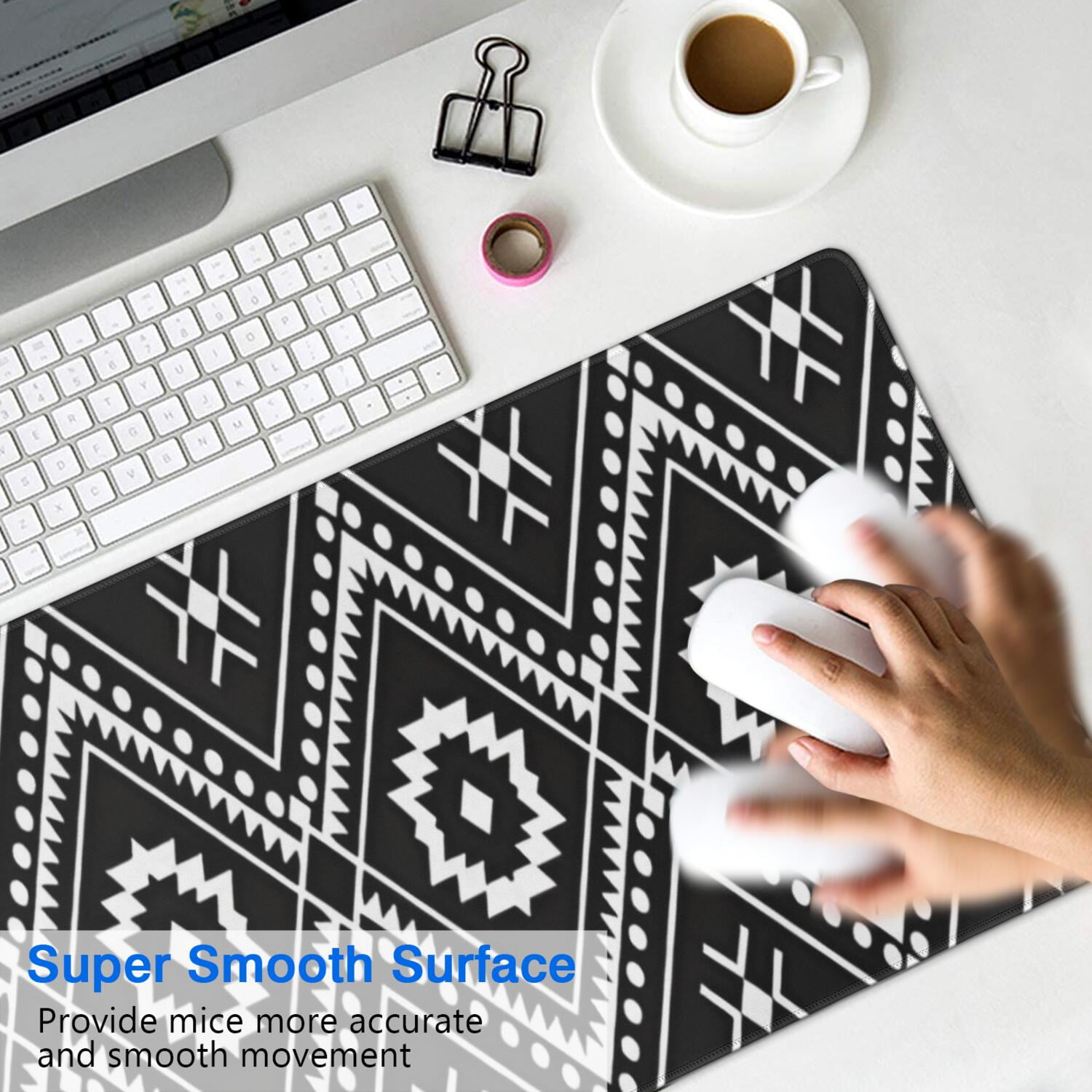 Long Mouse Pads for Desk,Black Geometric Striped Pattern Desk Mats on Top Of Desks, Desk Mouse Pad Extra Large with 3mm Non-Slip Base and Stitched Edge for Gaming,Office,Work,Home 31.5"x11.8"