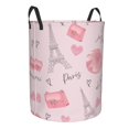 thumbnail image 2 of TEQUAN Waterproof Laundry Hampers, Cute Pink Parisian Style Pattern Clothes Storage Basket with Handle (S), 2 of 7