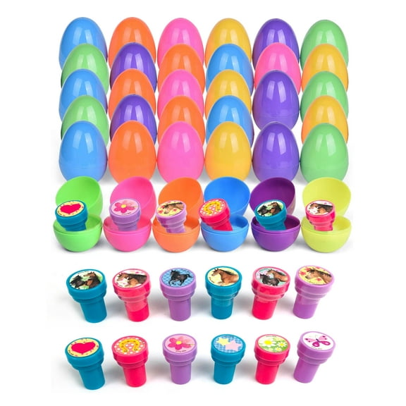 Tinymills 36 Pack Easter Eggs with Horse Stamps for Kids, Easter, Goodie Bags Stuffer, Church