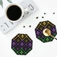 thumbnail image 4 of Honeii Mardi Gra Geometric print Leather Coaster Set of 4, ideal for safeguarding your furniture from drinks spills and effortless cleanup-Octagon, 4 of 6