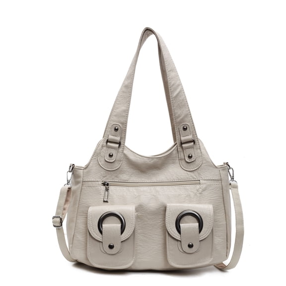 Women Lightweight PU Hobo Bag Large Capacity Vintage Y2K Shoulder Tote for Commute Travel (White)