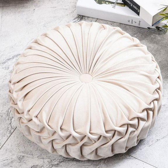 Pleated Throw Pillow, Round Pumpkin Velvet Cushion Floor Pillows for Living Room Chair Couch Sofa Home Decor