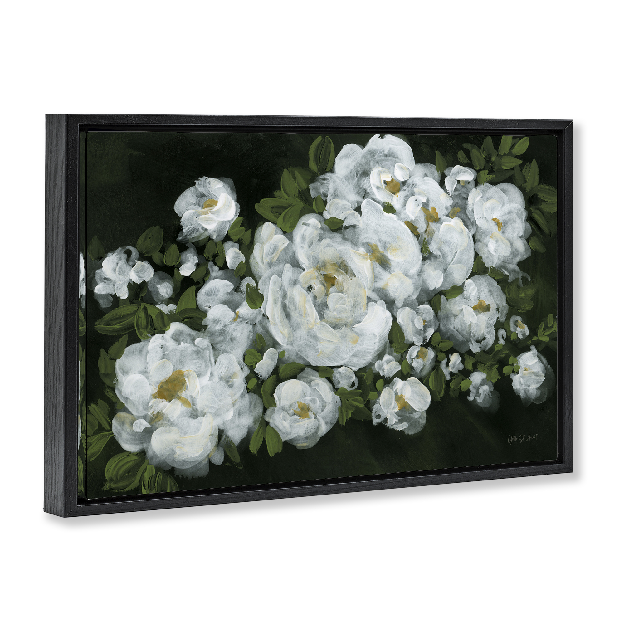 Stupell Industries Midnight Blooming Roses Botanical & Floral Painting Black Floater Framed Art Print Wall Art, 31 x 21