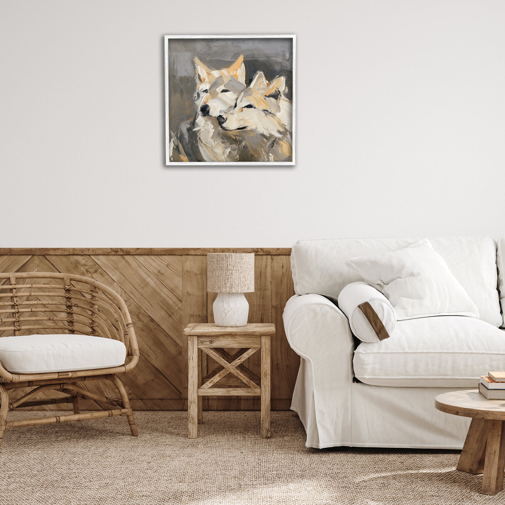 Stupell Industries Cuddling Wolf Pair Animals & Insects Painting White Framed Art Print Wall Art, 24 x 24