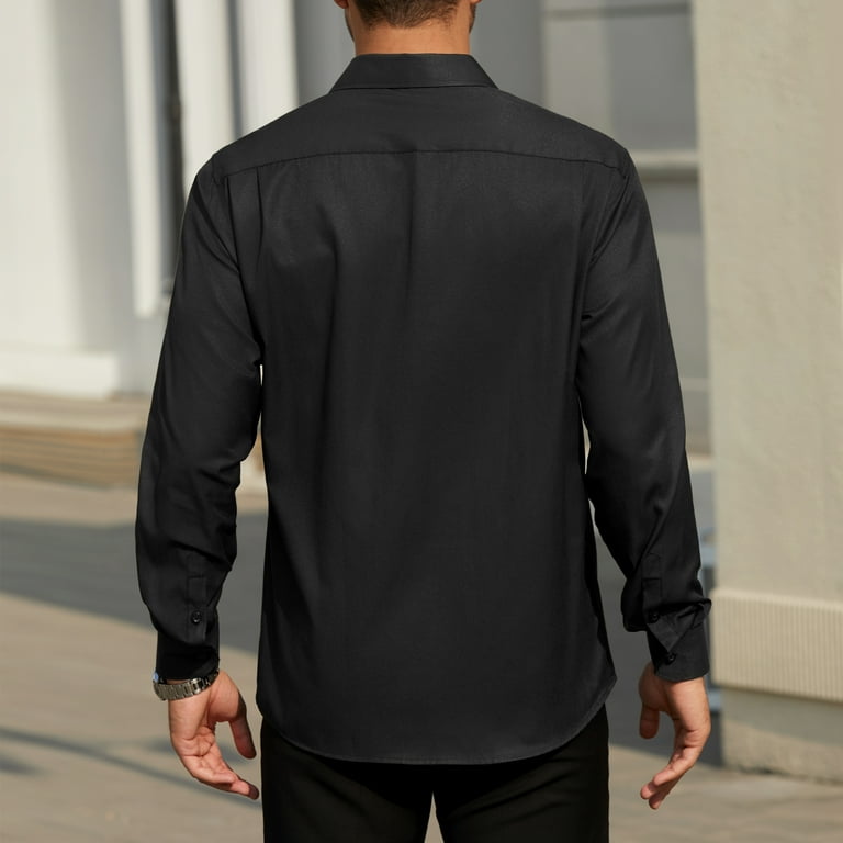 mens solid black dress shirt Black Color Men Slim Fit Solid Cut Collar Formal Shirt for Office Wear