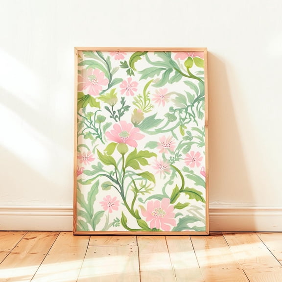 Pink Green Chinoiserie Wall Art, Vintage Botanical Poster, Grand Millennial Art, Trendy Florals, Unframed Poster Size 8x12