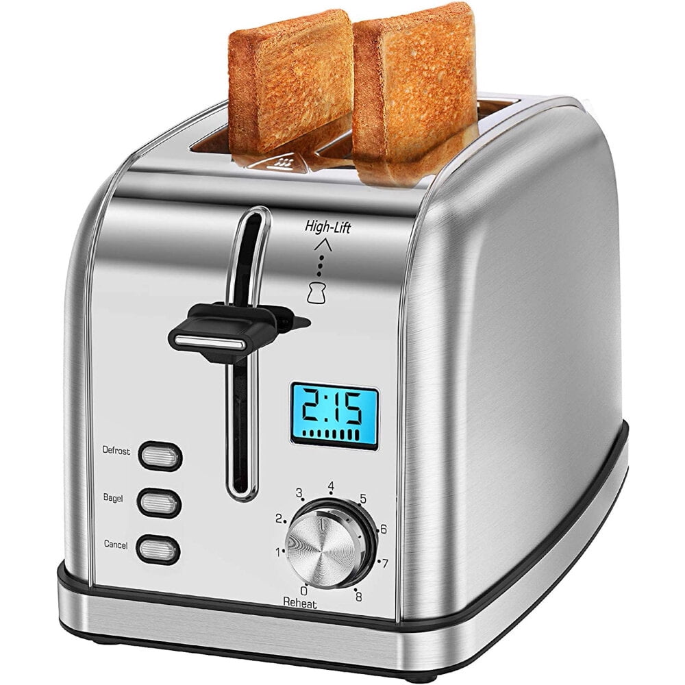 Hommater Toaster 2 Slice - Black Toaster Best Rated Prime Wide Slot 2 Slice Toaster Bagel Function, 7 Bread Shade Settings, Removable Crumb Tray