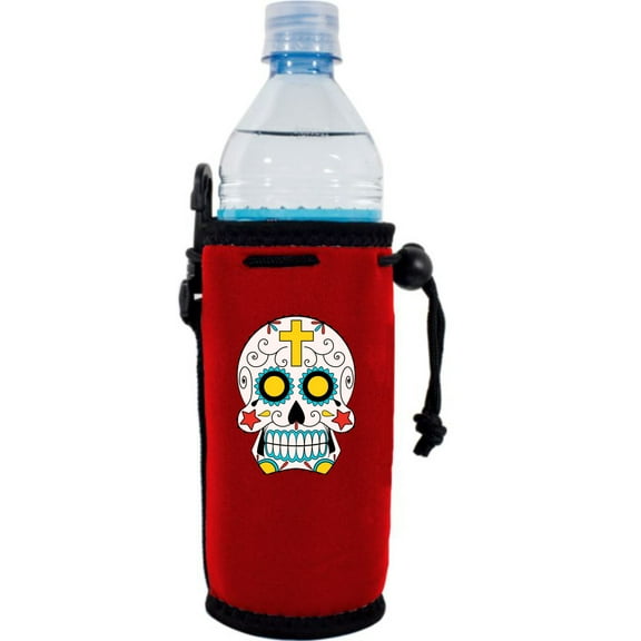 Sugar Skull Neoprene Water Bottle Coolie (Red)