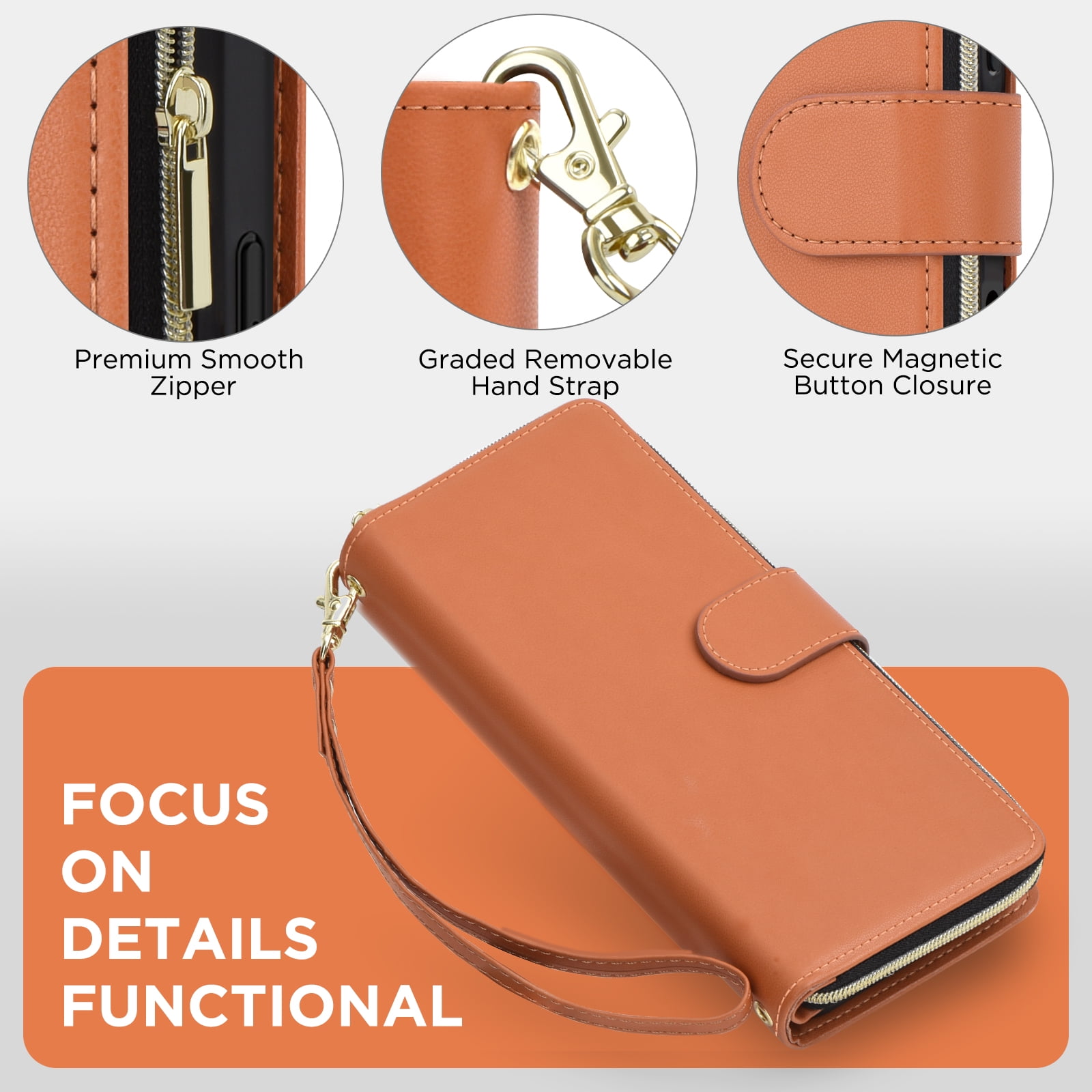 for Samsung Galaxy A56 5G Crossbody Wallet Case with 9 Card Holders, Cash Slot, Photo Slot, Zipper Pocket PU Leather Magnetic Snap Wallet Phone Case with Flip Stand & Wrist Strap & Lanyard, Brown
