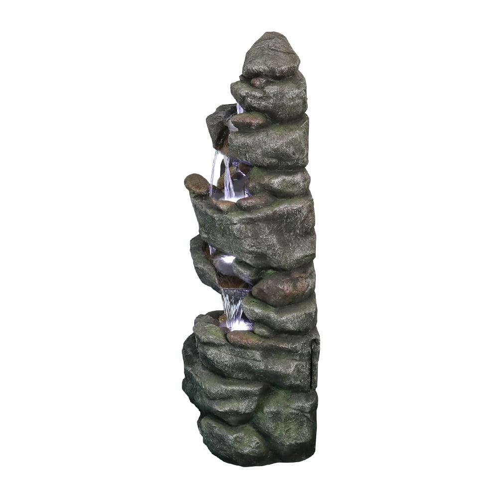 6-tier Outdoor Water Fountain with LED Light - 40.6" High Waterfall Fountain for Garden and Patio
