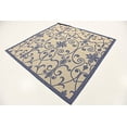 thumbnail image 2 of Unique Loom Botanical Collection Traditional Border Transitional Indoor and Outdoor Flatweave Square Rug, 6 Feet, Blue/Beige, 2 of 5