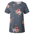 thumbnail image 3 of Camiseta de mujer con estampado floral, manga corta, cuello redondo, blusa informal, gris, M Methold AP001919-20, 3 of 6