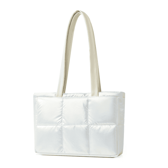 WANDF Tote Bag for Women,Lightweight Puffer Tote Bag for Ladies with Cloud-Like Softness, Water-Resistant Shoulder Bag Large Handbag for Travel,Daily,Commute,Shopping(White Bag)