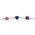 thumbnail image 2 of Gem Stone King 925 Silver and 10K Yellow Gold Pink Moissanite Blue Created Sapphire Purple Amethyst and Lab Grown Diamond Tennis Bracelet for Women By Keren Hanan (1.95 cttw, Adjustable up To 9 inch), 2 of 4