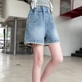 thumbnail image 4 of Afuyipoi Jean Shorts for Girls,Breathable Elastic Waist Lace Trim Summer Denim Shorts Blue 4-5, 4 of 7