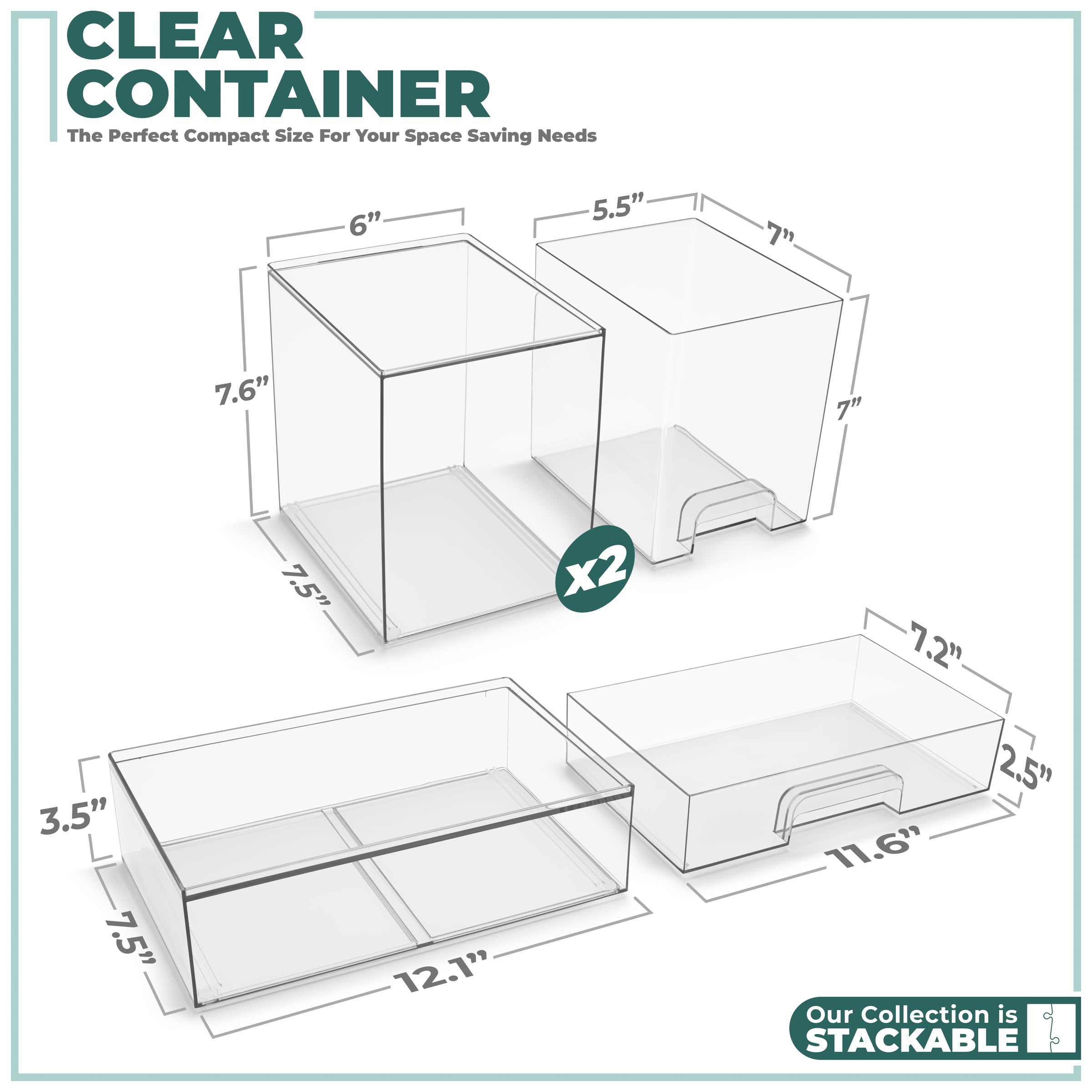 Sorbus Tall & Wide Stackable Acrylic Storage Drawers, Clear Baby Organizer Bins, 3-Pack