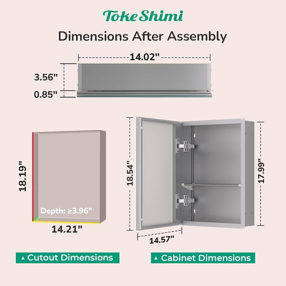 14x18 Recessed Medicine Cabinet with Mirror Aluminum Frameless Bathroom Storage Silver
