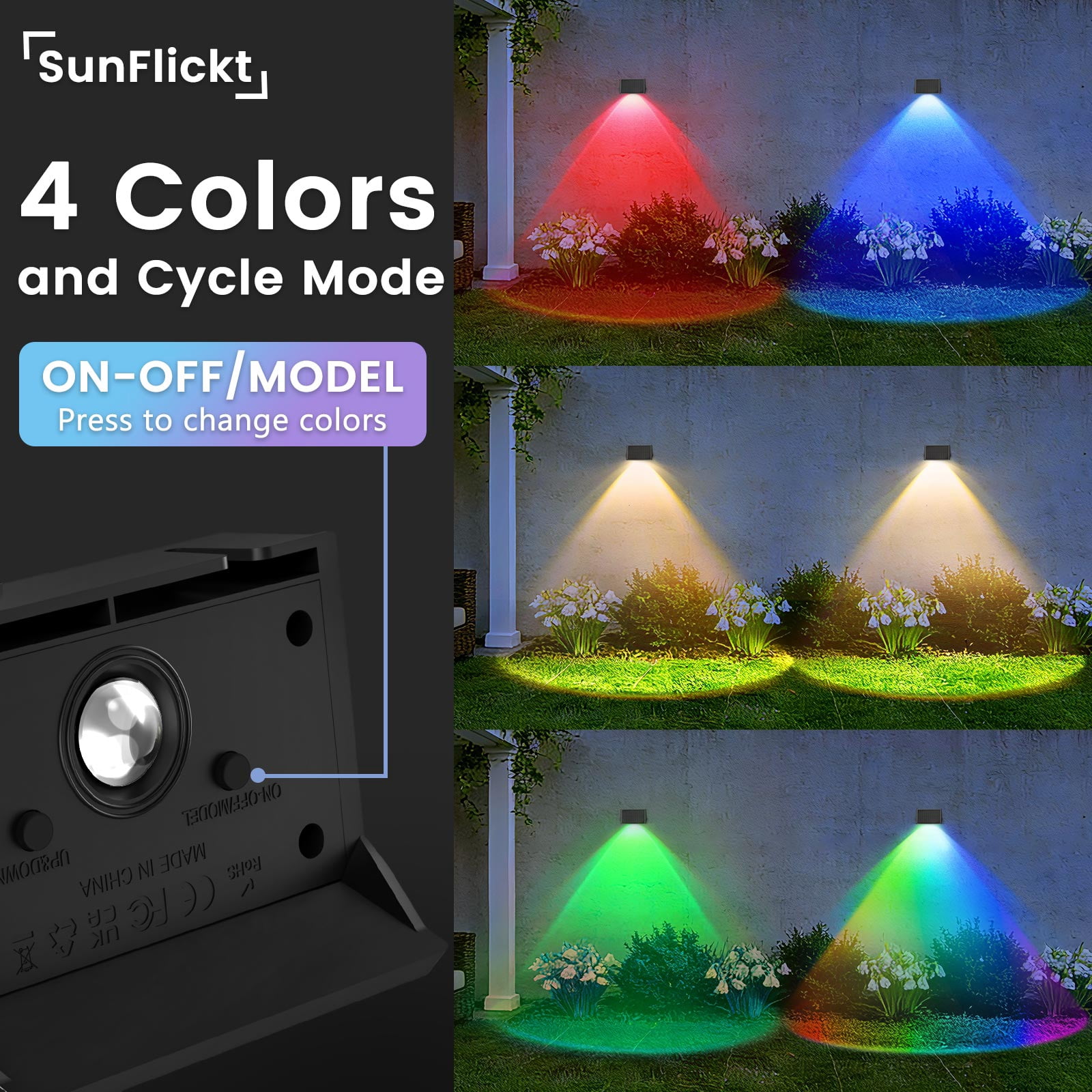 Hoyiours 6-Pack Solar Fence Lights Outdoor Waterproof, 15 Modes Color Changing Solar Wall Lights for Garden Patio Deck, RGB & Warm White