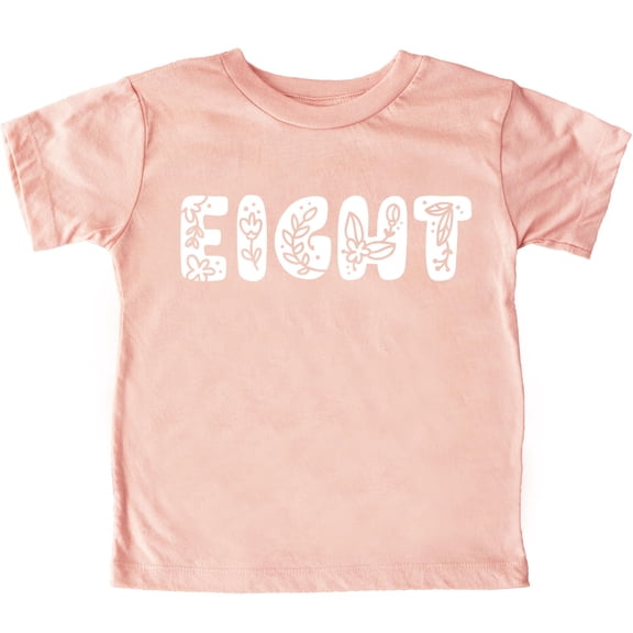 Floral Eight Birthday Shirt for Girls Cute Children's Flower Theme Birthday Party Outfit Peach Shirt Youth Medium