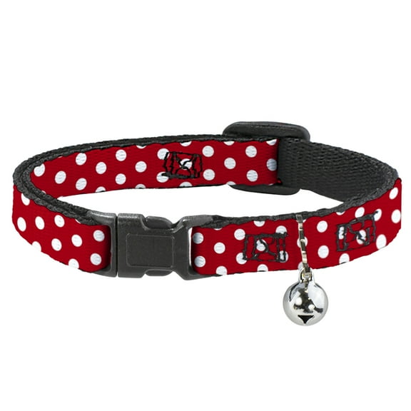 Disney Breakaway Cat Collar With Bell, Plastic Clip, Easy Adjustable, Minnie Mouse Polka Dots Red White, 8.5 to 12 Inches 0.5 Inch Wide