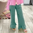 thumbnail image 4 of XFLWAM Women's Y2K Gingham Pants Wide Leg Elastic Waist Ruffle Hem Pants Casual Loose Cute Lounge Trousers Green S, 4 of 7