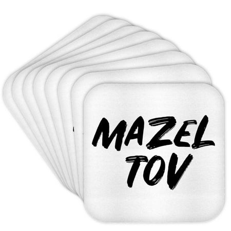 3drose, Mazel Tov. Black Paint Lettering on a White Background., Set of 8 Coasters - Soft