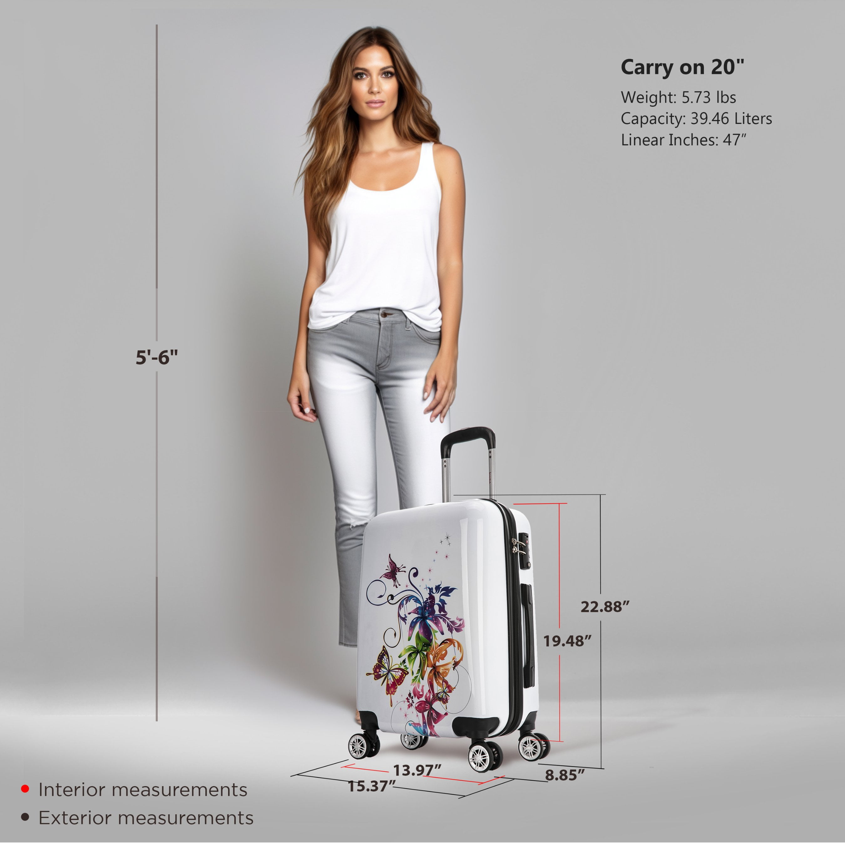 InUSA Print 20" Hardside Checked Luggage with Spinner Wheels, Handle and Trolley, Fusion