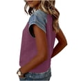 thumbnail image 6 of Womens Short Sleeve Waffle Knit Top Denim Trim, Raglan Sleeve Summer Round Neck Tees Casual Layered Look T-Shirts for Daily Wear Soft Jean Inspired 2026 Fashion, 6 of 8