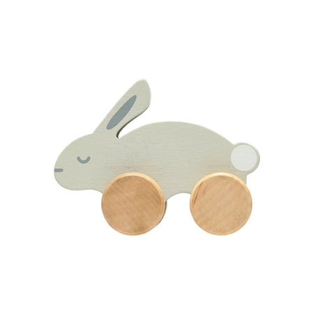 Pearhead Push and Pull Montessori Wooden Toy Bunny on Wheels, Gender-Neutral, Gray