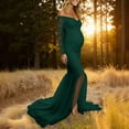 thumbnail image 5 of Lace Off Shoulder Long Sleeve Maternity Gown with Tulle Train for Bridal Baby Shower, 5 of 8