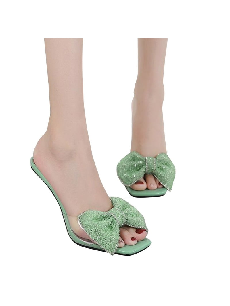 CBGELRT Womens Sandals Green Shoes for Women Sandals Fish Mouth Shoes Wear Square Head Glass Glue Drill With Thin Heels Plataformas Elegantes De Mujer - Walmart.com