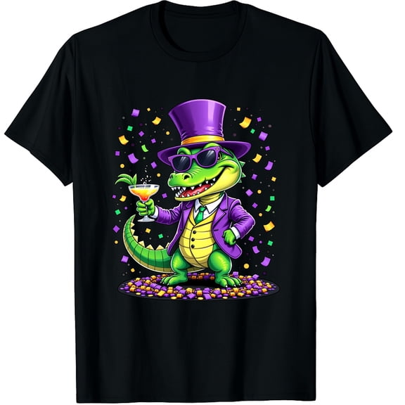 Mardigator Mardi Gras Alligator Costume Mardi Gras Graphic Black T-Shirt for Men and Women