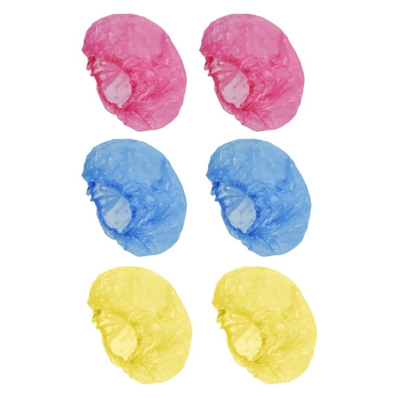 Unique Bargains 6 Pcs Disposable Polkadot Shower Cap for Bathroom Yellow Blue PE