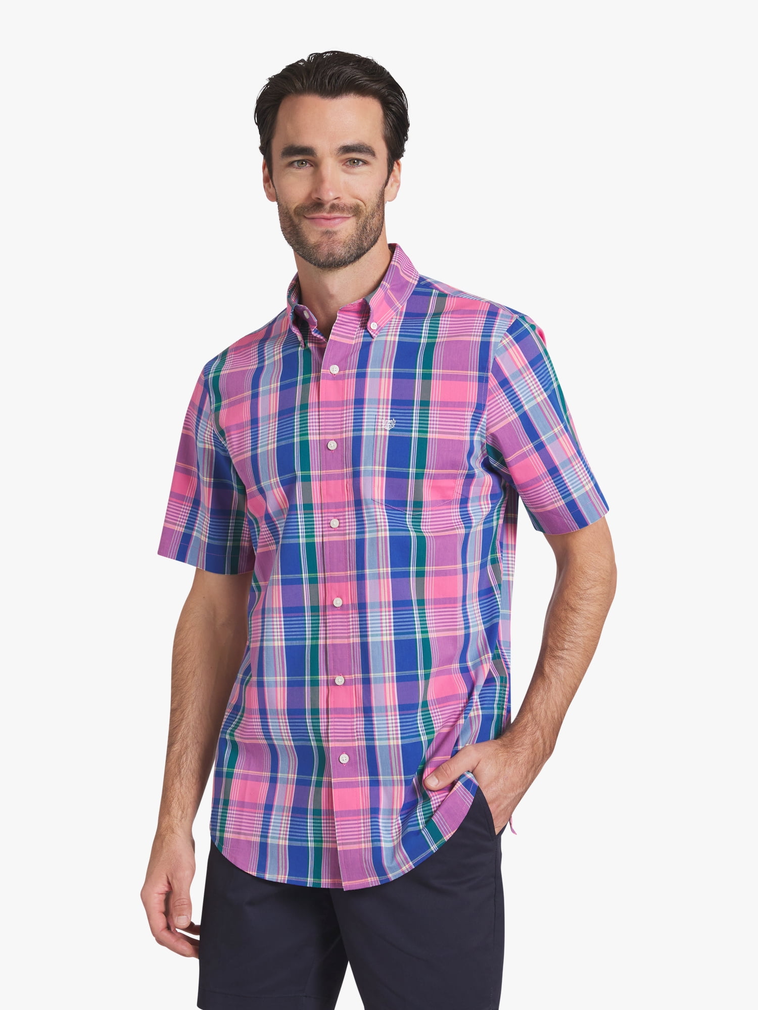 Chaps Men's & Big Men's Short Sleeve Easy Care Stretch Poplin Shirt, Sizes S-3XL