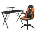 thumbnail image 2 of Emma + Oliver Black/Orange Gaming Desk Set with Cup Holder, Headphone Hook, and Monitor Stand, 2 of 10