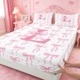 thumbnail image 4 of meiyoeat Pink Bowknot Full Size Sheets For Girls,Coquette Bowtie Monogrammed L Print Bed Sheets For Kids,4pcs, 4 of 6