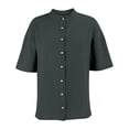 thumbnail image 5 of Zpanxa Womens Button Down Shirt Band Collar Short Sleeve Loose Fit Casual Solid Color Blouses for Summer, 5 of 8