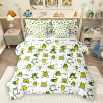 Homewish Cute Cartoon Frog 7-Piece Twin Bedding Sets,Rustic Animal Bedding Comforter Set,Green White Sheet Sets For Boys Kids,Ultra Soft Home Decor Reversible