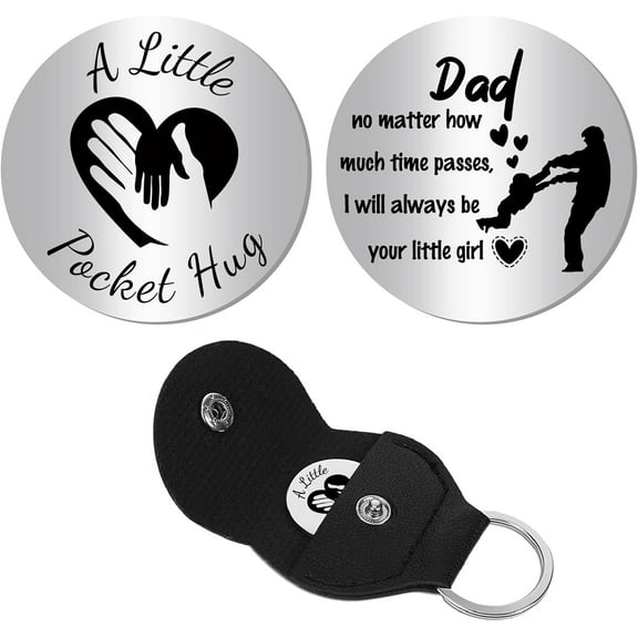1 Set Pocket Hug Token Long Distance Relationship Keepsake Engraved Stainless Steel Double Sided Sobriety Gifts Pocket Token Coin with PU Leather Keychains for Family Inspirational Gift 1.2Inch