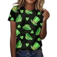 thumbnail image 1 of Prolriy T-Shirt de la Saint-Patrick pour Femmes Printemps Col Rond Manches Courtes Imprimé Saint-Patrick T-Shirts Décontractés Amples pour Femmes, Hauts pour Femmes Noir S, 1 of 3