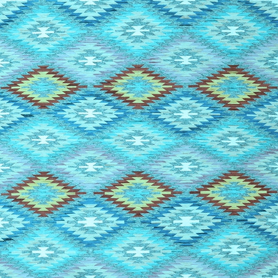 Ahgly Company Indoor Square Southwestern Light Blue Country Area Rugs, 4' Square
