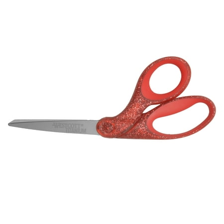 Westcott Holiday Scissors, 8", Titanium, Bent, for Craft, Glitter, Red, 1-Count