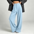 thumbnail image 2 of Kaemgyyd Dress Pants Women Wide Leg Work Business Trousers Casual Loose Slacks Flowy Pant Button High Waisted Pleated Clothes（Light Blue,Small）, 2 of 6