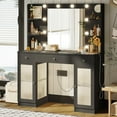 thumbnail image 3 of DIYSET Makeup Vanity Desk with Mirror and Lights, Glass Top Vanity with 2 Taller Acrylic Cabinets & 3 Lighted Drawers & 4 Shelves, Hollywood Bulb Vanity Table with Power Outlets, Black, 3 of 9