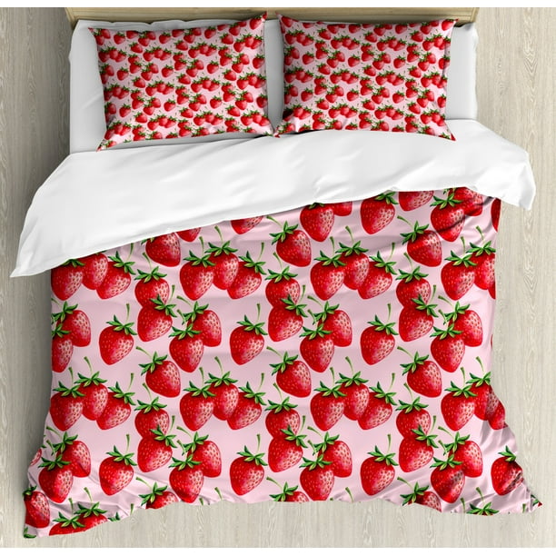 Red Duvet Cover Set King Size Delicious Big Strawberries On Pink Background Tasty Juicy Sweet Ripe Red Duvet Cover Set King Size, Red Bedding Sets King